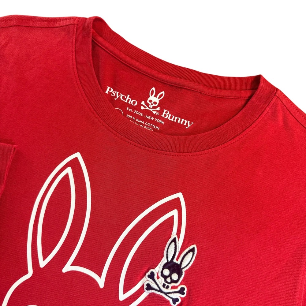 Psycho Bunny Mens Size 3 Red Pima Cotton Long Sleeve Graphic T-Shirt Crewneck